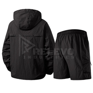 Conjunto Deportivo Unisex Transpirable con Capucha, Chaqueta Cortavientos con Cierre Completo, Pantalones Cortos Cargo con Cordón y Bolsillos, Ropa Urbana de Verano - Product Image 5