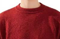 Pull rouge pour homme en laine/acrylique respirant, tricoté, coupe ajustée, manches longues, uni, épais et chaud pour l'hiver, directement de l'usine