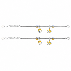 925 Sterling Silver Kids Charm Anklet with Boy <b>Face</b> and Fish Motifs High <b>Polish</b> Enamel Animal Style Jewelry Gift Daily Wear - Product Image 5