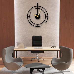 Minimalist Circular Metal Wall <b>Clock</b> Geometric Design Mechanical Movement Hourly <b>Chiming</b> Black Color Modern Office Decor - Product Image 1