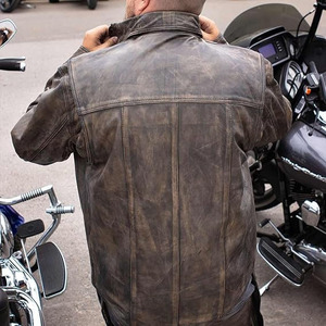 SAMROZ SPORTS Men's '<b>Button</b> Down' Distressed Grey Lightweight Casual Biker Leather Shirt - Product Image 3