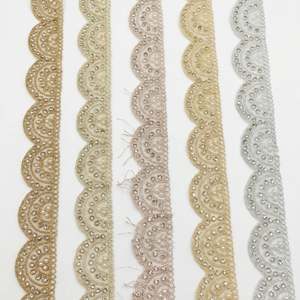 Scalloped designed pearl work embroidered laces elegant beaded trim bridal gowns luxury garment <b>decor</b> <b>decorative</b> <b>edging</b> designer - Product Image 1