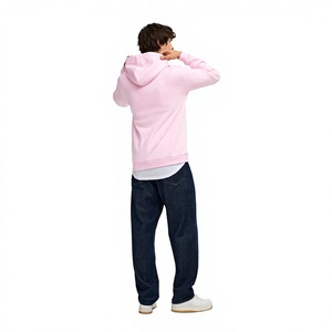 Men's <b>Pink</b> Solid Pullover Hoodie Long Sleeve Fleece <b>Sweatshirt</b> With Kangaroo Pocket Casual Regular Fit - Product Image 3