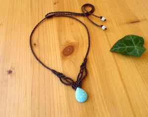 Handmade Macrame Turquoise <b>Necklace</b> Teardrop Pendant Brown Cord Boho <b>Statement</b> Healing Jewelry Wholesale Gift - Product Image 1