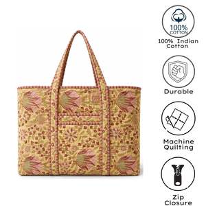 Sacs fourre-tout de luxe faits main à Jaipur, imprimés au bloc, avec fermeture éclair, poches utilitaires, pour usage quotidien toute saison, lavables en machine - Product Image 4