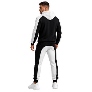<b>Men</b>’s Black & <b>White</b> Hooded Tracksuit Set – Full Zip <b>Jacket</b> with Jogger Pants, Slim Fit Athletic Sportswear Casual Gym Outfit - Product Image 5
