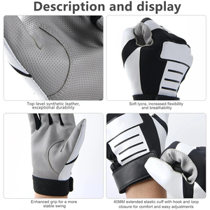 Premium Quality Leather Baseball/Softball Batting Gloves Harry Johnson Stretch Waterproof <b>Hook</b> Loop Closure Custom Made Unisex - Product Image 3