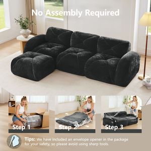Divano a L con Design Trapuntato, Senza Struttura, in Morbido Velluto, Spugna ad Alta Densità 32D, Base Ergonomica, Nessun Montaggio Richiesto, per Soggiorno - Product Image 4