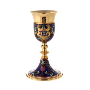 Cáliz de color dorado de moda, también personalizable con relieve, hecho a mano con latón de alta calidad, artículos religiosos. - Product Image 1