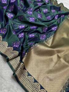 Collection de Saris en Soie Douce Banarasi Mashru Tissés à la Main, Qualité Premium, avec Broderie Meenakari Royale, Tissage Buta et Bordure Traditionnelle Zari, pour les Fêtes - Product Image 5