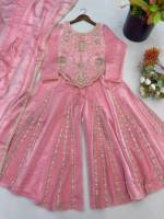 Robe Anarkali brodée rose traditionnelle indienne et pakistanaise pour femmes, longueur au sol, avec dupatta, tenue de mariage