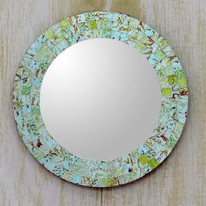 Adiba Home Decor Handmade 12 Inch Green Aqua Splash Glass <b>Mosaic</b> <b>Mirror</b> - Product Image 3