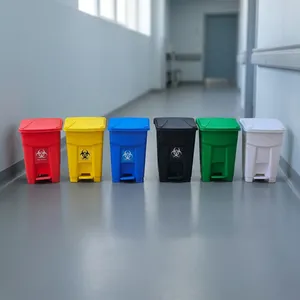 Rectangular Plastic Medical Waste <b>Bin</b> with Foot Pedal for Hospital Indoor Use in <b>Red</b> Yellow Blue Black Green White Colors - Product Image 1