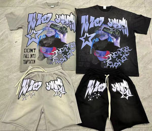 Ensemble 2 pièces d'été pour homme : survêtement streetwear vintage délavé à l'acide et t-shirt déchiré imprimé sérigraphié, fabriqué sur mesure - Product Image 1