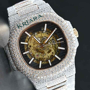 Reloj de Lujo para Hombre de Alta Calidad, Completamente Incrustado en Diamantes, Esqueleto de Acero Inoxidable, Analógico, Disponible al Mejor Precio - Product Image 1