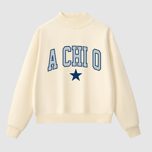 Sudadera blanca de cuello redondo para mujer con estampado de la letra Chi O y diseño frontal con logotipo de estrella, corte regular, 100% algodón tejido, para otoño. - Product Image 2