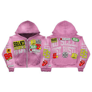 Hoodie Men OEM Winter Crop Knitted Digital Printing Oversized Heavyweight 100% Cotton Zipper <b>Jacket</b> Pocket Anti-Wrinkle - Product Image 6