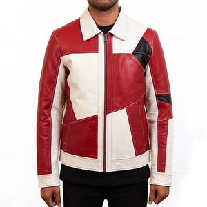 Veste d'hiver pour homme en cuir véritable de haute qualité, col montant, respirante, coupe-vent, color block, personnalisable - Product Image 1