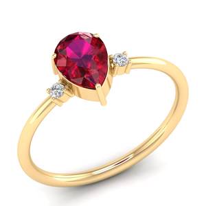 โรงงาน REYES ขายตรง แหวนหมั้นเพชรโมอิสซาไนต์ทองคำแท้ 14K รูปทรงลูกแพร์ 1 กะรัต ประดับพลอยทับทิม - Product Image 2