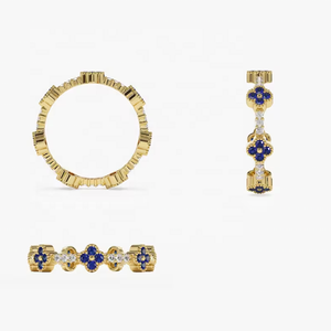 Dainty Flower Shape Wedding Band Zircon Blue Diamond Brilliant Cut 925 Sterling Silver Luxury Eternity Stackable Engagement <b>Ring</b> - Product Image 6