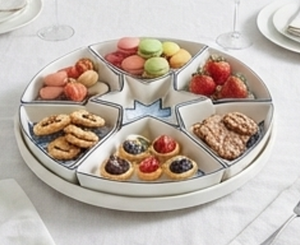 Premium <b>Marble</b> <b>Lazy</b> <b>Susan</b> With Star Divider Blue White Pattern Stackable Tableware Kitchen Storage Holder Modern Design - Product Image 3