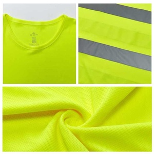 Men's High Visibility Reflective <b>Work</b> T-Shirt Short Sleeve Yellow with Two <b>Black</b> Stripes Polyester Material - Product Image 3