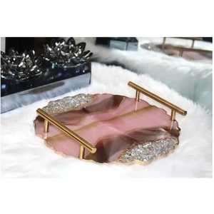 Crystal Glossy <b>Epoxy</b> Resin Serving Storage Tray Luxury Decorative Breakfast <b>Coffee</b> <b>Table</b> Tray Jewelry Vanity Organizer Platter - Product Image 2