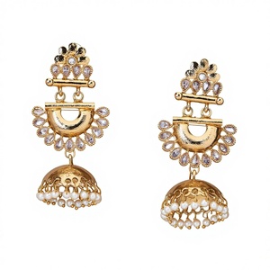 Mehndi — bijoux Jhumki plaqués, 8668 blanc, à la mode - Product Image 1