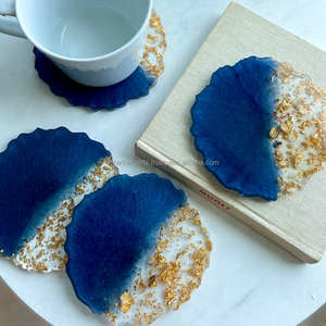 Sous-verres en résine classiques et élégants faits à la main, paillettes dorées, design en pierre naturelle, base en MDF écologique, cuisine, salle à manger, salon, maison - Product Image 2