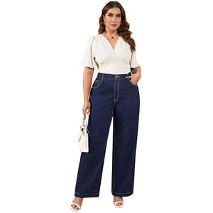 Jeans de mezclilla casuales sueltos y suaves de talla grande azul oscuro OEM 2026 para mujer, pantalones de mezclilla de pierna ancha larga de corte recto para dama - Product Image 2