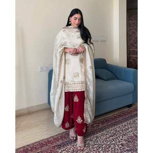 Conjunto de fiesta hermosa para mujer Top Plazzo Dupatta - Product Image 6