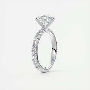 Bague de fiançailles solitaire pavée de fleurs avec diamant rond de laboratoire de 2,50 carats et 3/4 sertis en or blanc 14 carats - Product Image 1