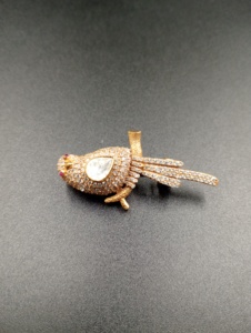 Broche d'oiseau de luxe en argent 925 avec diamant, sertissage pavé, pierre centrale taille cœur, bijou fin en forme d'animal, fait main, cadeau de mariage - Product Image 3