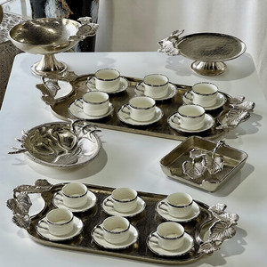 Most Selling Fantastic Tableware Items For Nickel Plated Creative Aluminum Metal Set of 2 Silver Leafy <b>Side</b> Handle - Product Image 1