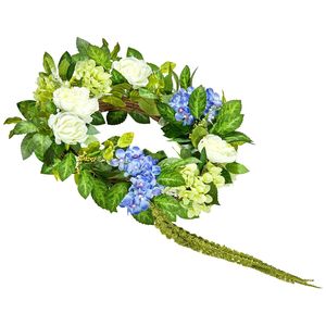 Ghirlanda di 23 Fiori Artificiali di Ortensie, Rose e Bacche Blu, Bianche e Verdi, Decorazione Alla Moda per Tutto l'Anno - Product Image 4