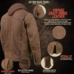 Blouson de moto en cuir pour homme 2025, respirant, de qualité supérieure, avec design ventilé et doublure de capuche amovible pour les motards - Product Image 3