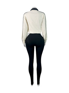 Ensemble de survêtement sportif pour femme : crop top, leggings, manches longues, demi-zip, cordon de serrage, couleur unie, léger, idéal pour le printemps - Product Image 3