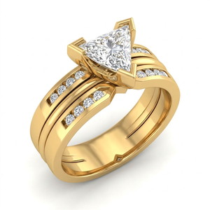 Anillo de Compromiso y Boda de Oro de 14K con Diamante Natural de Corte Triangular para Mujer - Regalo de Aniversario y Fiesta - Product Image 1