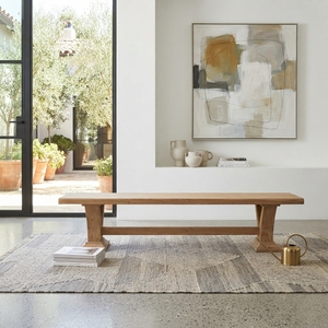 Banco largo Viola, moderno, de madera maciza, rectangular, elegante base de caballete, banco de comedor para decoración rústica y contemporánea del hogar. - Product Image 2