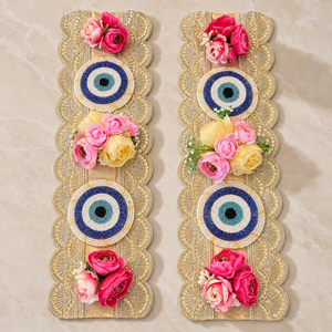 Evil Eye Floral Diya Decoration Pair Handmade Gold Patti Pearl Wedding <b>Mandir</b> Pooja Festival Home Decor Gift Item - Product Image 1