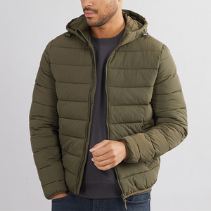 Veste matelassée à capuche pour homme, vert olive, fermeture éclair, coupe-vent, vêtement d'extérieur décontracté pour l'hiver, coupe régulière, rembourrage en polyester - Product Image 4
