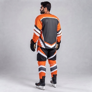 Nouvel uniforme de hockey sur glace pour hommes, orange et noir, impression par sublimation, polyester respirant, taille adulte, uniforme de hockey sur glace, service OEM - Product Image 6