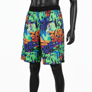 Shorts en maille polyester douce de haute qualité, design graffiti coloré, tissu respirant extensible, logo personnalisé sublimé, shorts pour femmes - Product Image 3