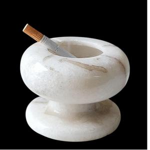 Handcrafted White Marble Round <b>Ashtray</b> Elegant Stone Smoking Accessory for Home Office - Product Image 6