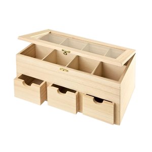 <b>Small</b> Wooden Pine Wood Jewelry Or Craft Organizer With Glass Lid And Multiple <b>Drawers</b> For Neat Storage Elegant Display - Product Image 3