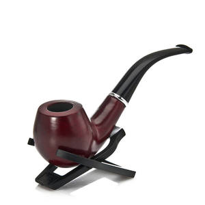 Pipe à fumer en bois de type courbé, finition laquée, pipe à tabac traditionnelle avec tige en ivoire sur support en bois - Product Image 4
