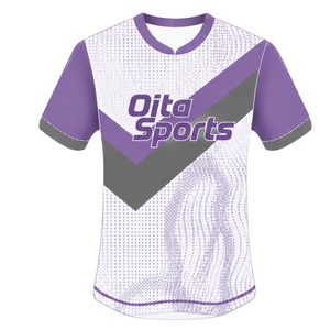 Camiseta de Rugby de Manga Corta en Morado, Blanco y Gris, Cuello Redondo, Diseño Gráfico, Ropa Deportiva de Alto Rendimiento, para Entrenamiento y Partidos - Product Image 1
