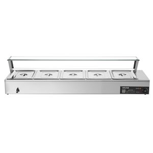 Scaldavivande Elettrico Commerciale in Acciaio Inox da 1500W con Coperchio in Vetro per Buffet e Attrezzature di Riscaldamento da Banco - Product Image 1