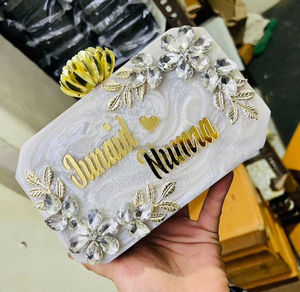 กระเป๋าคลัทช์ทำมือทำจากเรซินเจ้าสาวตลอดกาลแฟชั่นมีลวดลายหินจากอินเดีย - Product Image 3