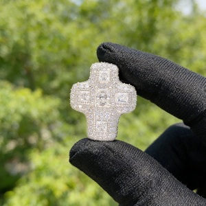 925 Sterling <b>Silver</b> Moissanite Diamond <b>Cross</b> Cocktail <b>Ring</b> Princess Cut Pave Setting Religious Christian Unisex Jewelry for Gift - Product Image 4